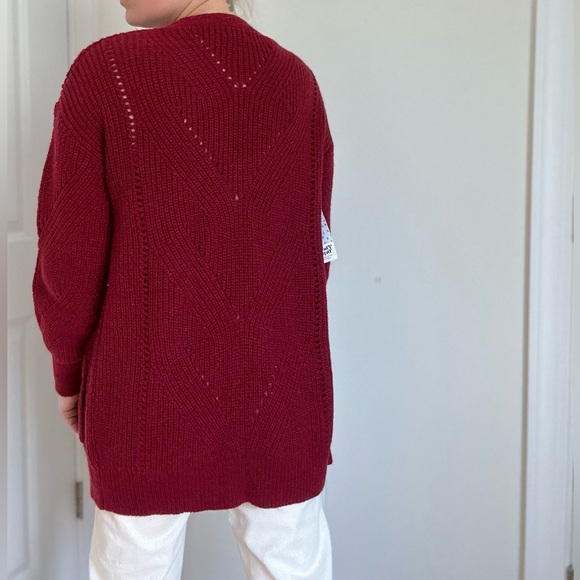 Pointelle Chunky Knit Design Cardigan with Pockets - Picture 7 of 11